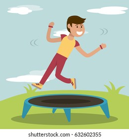 physical education - boy training jumping trampoline sport