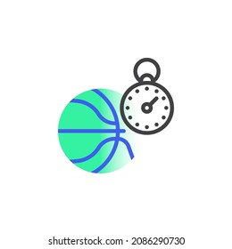 Physical Education Line Icon. Linear Style Sign For Mobile Concept And Web Design. Basketball And Stopwatch Outline Vector Icon. Symbol, Logo Illustration. Vector Graphics