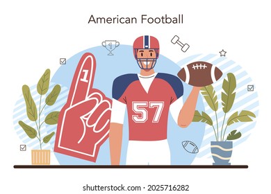 Physical education or school sport class concept. American football school team club. Students doing excercise in the gym with sport equipment. Flat vector illustration