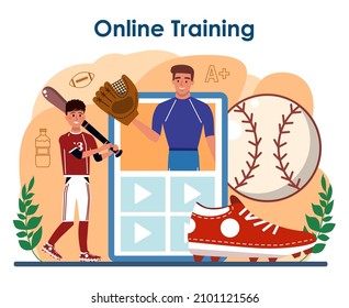 Physical education or school sport class online service or platform. Students doing excercise in the gym with sport equipment. Online training. Flat vector illustration