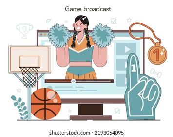 Physical Education Or School Sport Class Online Service Or Platform. Physical Training And Cheerleading Club. Online Game Broadcast. Vector Illustration