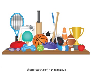 Physical Education School Subject Display Icon With Sports Equipment