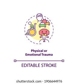 Physical And Emotional Trauma Concept Icon. CFS Cause Idea Thin Line Illustration. Injury And Surgery. Significant Emotional Stress. Vector Isolated Outline RGB Color Drawing. Editable Stroke