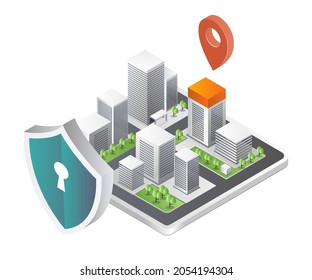 Physical And Environmental Security In Isometric Illustration