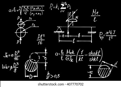 Physical equations on school board. Vector hand-drawn illustration.
