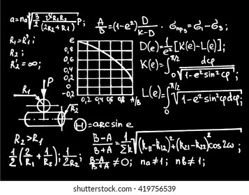 Physical equations on school board. Vector hand-drawn illustration.