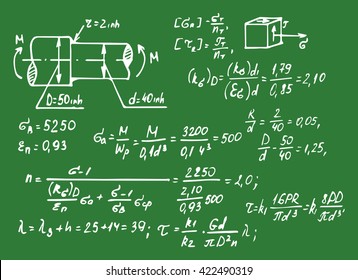 Physical equations on school board. Vector hand-drawn illustration.