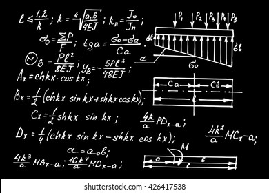 Physical equations on school board. Vector hand-drawn illustration.