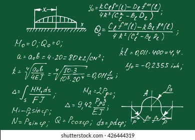 Physical equations on school board. Vector hand-drawn illustration.
