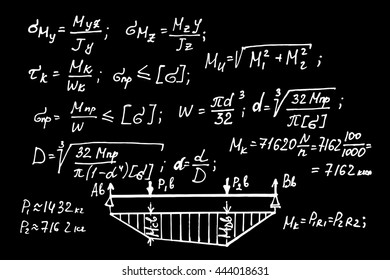 Physical equations on school board. Vector hand-drawn illustration.