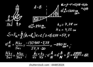 Physical equations on school board. Vector hand-drawn illustration.