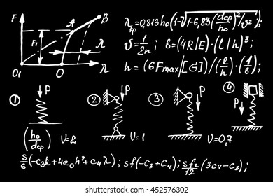 Physical equations on school board. Vector hand-drawn illustration.