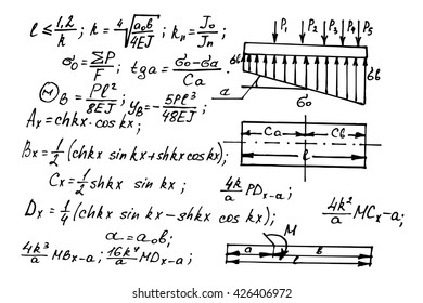 Physical equations on whiteboard. Education vector background,