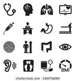 Physical Examination Icons. Black Flat Design. Vector Illustration.