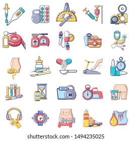 Physical examination icons set. Cartoon set of 25 physical examination vector icons for web isolated on white background