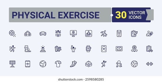 Physical Exercise icon set. Pack of game, fitness, competition, exercise and more. Sports line icons. Pixel perfect. Solid line editable stroke. Modern icon collections.