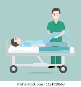 Physical exercise rehabilitaion of patient and nurse icon illustration