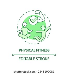Physical fitness green concept icon. Manual labor. Body strength. Farm work. Healthy lifestyle. Well being. Round shape line illustration. Abstract idea. Graphic design. Easy to use