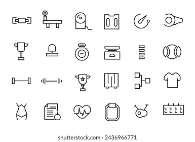 Physical Fitness icon set. line icons related to wellness, wellbeing, mental health, healthcare, cosmetics, spa, medical.