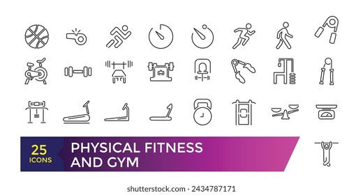 Physical Fitness icon set. Outline set of outdoor fitness vector icons for web design and symbols collection.