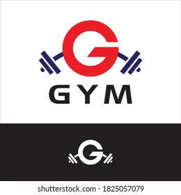 Physical Fitness Letter G vector with barbell logo design idea