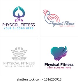Physical fitness logo with bird phoenix, peacock and heart wing vector suitable for animal gym yoga team healthy