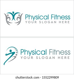 Physical fitness logo with people curve spine vector suitable for healthy gym training coaching team
