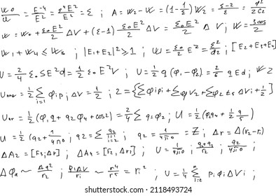 Physical formulas and equations written by hand on a white background.