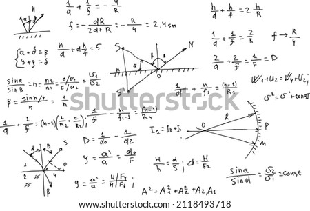 Physical formulas and equations written by hand on a white background. Foto d'archivio © 
