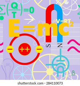 Physical formulas and symbols. Seamless vector pattern