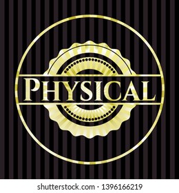 Physical gold shiny badge. Vector Illustration. Detailed.