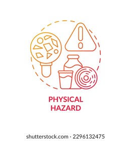 Physical hazard red gradient concept icon. Involving objects in products. Food safety risk abstract idea thin line illustration. Isolated outline drawing. Myriad Pro-Bold font used