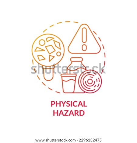 Physical hazard red gradient concept icon. Involving objects in products. Food safety risk abstract idea thin line illustration. Isolated outline drawing. Myriad Pro-Bold font used