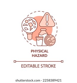 Physical hazard terracotta concept icon. Objects in products. Food safety risk abstract idea thin line illustration. Isolated outline drawing. Editable stroke. Arial, Myriad Pro-Bold fonts used