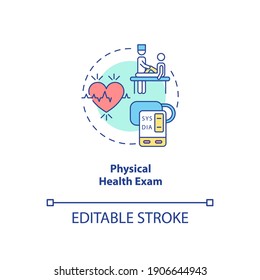 Physical Health Exam Concept Icon. CFS Diagnostics Idea Thin Line Illustration. Important Vital Signs Measurement. Ensuring Patient Wellness. Vector Isolated Outline RGB Color Drawing. Editable Stroke