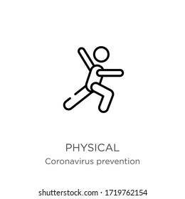 Icono físico. Icono de contorno físico lineal delgado aislado en fondo blanco de la colección Coronavirus Prevention. Signo vectorial de línea moderna, símbolo, trazo para web y móvil