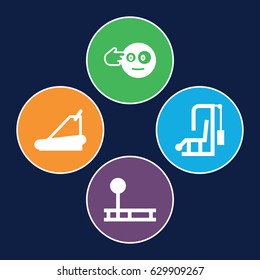 Physical icons set. set of 4 physical filled icons such as head bang emot, treadmill, fintess equipment