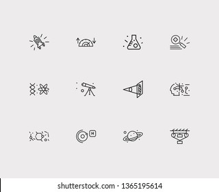 Physical icons set. Classical mechanics and physical icons with optical physics, condensed matter physics and gynaecology. Set of biotechnology for web app logo UI design.