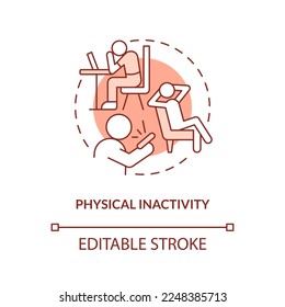 Physical inactivity red concept icon. Sedentary behavior. Chronic disease risk abstract idea thin line illustration. Isolated outline drawing. Editable stroke. Arial, Myriad Pro-Bold fonts used