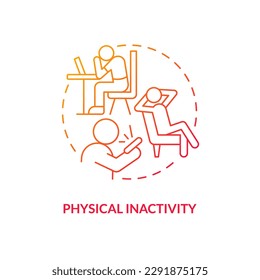 Physical inactivity red gradient concept icon. Sedentary behavior. Chronic disease risk factor abstract idea thin line illustration. Isolated outline drawing. Myriad Pro-Bold font used