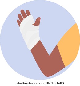 Physical injury. Bandages and casts. Broken palm with bandages vector illustration.