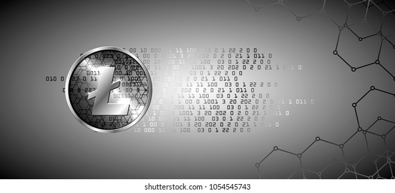 Physical lite coin. Futuristic vector image with digital crypto coin.