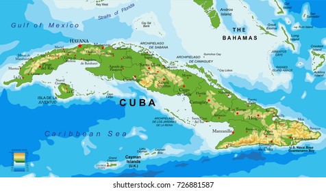 Physical map of Cuba