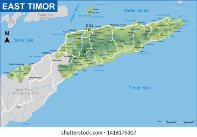 Physical Map East Timor Timor Leste Stock Vector (Royalty Free ...