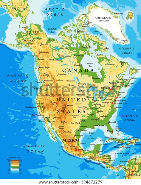 mapa fisico de america en español Vector de stock (libre de regalías) sobre Mapa físico de América 