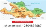 Physical map of Samsun province, Türkiye