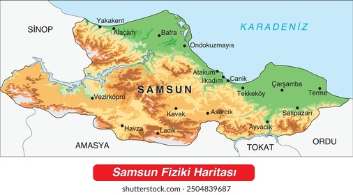 Physical map of Samsun province, Türkiye
Samsun Fiziki Haritası