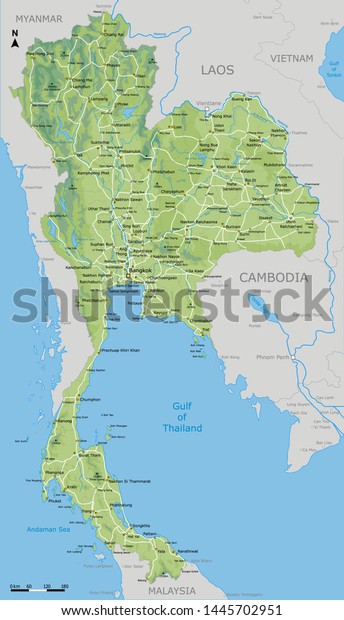 Physical Map Thailand Detailed Road Network Stock Vector (Royalty Free ...