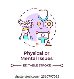 Physical and mental issues multi color concept icon. Depression, medical. Socializing, community. Round shape line illustration. Abstract idea. Graphic design. Easy to use in infographic