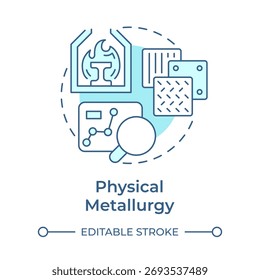 Physikalische Metallurgie weiches blaues Konzept Symbol. Struktur, Eigenschaften, Verhalten von Metallen und Legierungen. Ironmaking-Industrie. Runde Liniendarstellung. Abstrakte Idee. Grafikdesign. Einfache Verwendung in